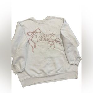 Woundu Too Pretty For A Job Sweatshirt Womens XL Cream Pink Bow Rhinestone